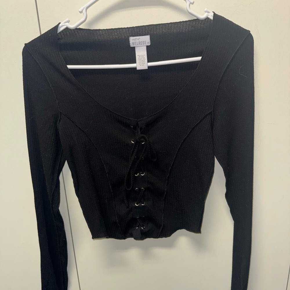 Elegant Black Lace-Up Women's Blouse
